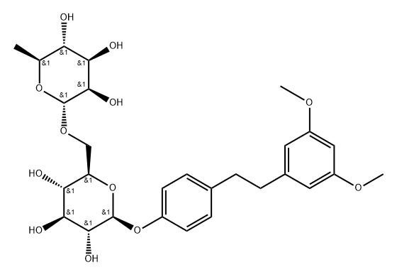 4-[2-(3,5-Dimethoxyphenyl)ethyl]phenyl 6-O-(6-deoxy-α-L-mannopyranosyl)-β-D-glucopyranoside Struktur