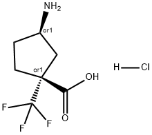 Cyclopentanecarboxylic acid, 3-amino-1-(trifluoromethyl)-, hydrochloride (1:1), (1R,3R)-rel- Struktur