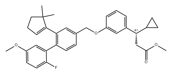 Benzenepropanoic acid, β-?cyclopropyl-?3-?[[2-?(5,?5-?dimethyl-?1-?cyclopenten-?1-?yl)?-?2'-?fluoro-?5'-?methoxy[1,?1'-?biphenyl]?-?4-?yl]?methoxy]?-?, methyl ester, (βS)?- Struktur