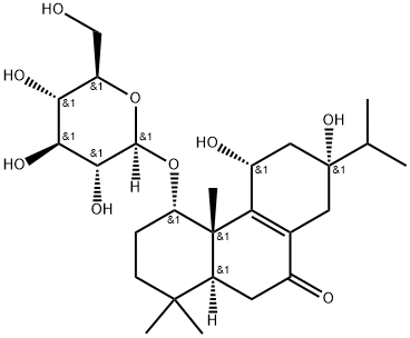 9(1H)-Phenanthrenone, 4-(β-D-glucopyranosyloxy)-2,3,4,4a,5,6,7,8,10,10a-decahydro-5,7-dihydroxy-1,1,4a-trimethyl-7-(1-methylethyl)-, (4S,4aS,5R,7R,10aS)- Struktur