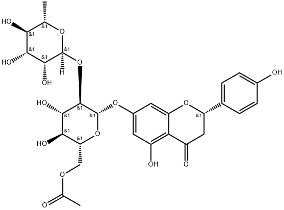 4H-1-Benzopyran-4-one, 7-[[6-O-acetyl-2-O-(6-deoxy-α-L-mannopyranosyl)-β-D-glucopyranosyl]oxy]-2,3-dihydro-5-hydroxy-2-(4-hydroxyphenyl)-, (2S)- Struktur