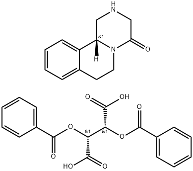 Butanedioic acid, 2,3-bis(benzoyloxy)-, (2R,3R)-, compd. with (11bR)-1,2,3,6,7,11b-hexahydro-4H-pyrazino[2,1-a]isoquinolin-4-one (1:1) Struktur