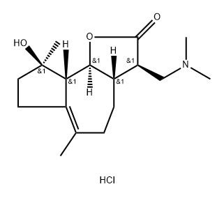 Azuleno[4,5-b]furan-2(3H)-one, 3-[(dimethylamino)methyl]-3a,4,5,7,8,9,9a,9b-octahydro-9-hydroxy-6,9-dimethyl-, hydrochloride (1:1), (3R,3aS,9R,9aS,9bS)- Struktur