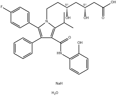 1H-Pyrrole-1-heptanoic acid, 2-(4-fluorophenyl)-β,δ-dihydroxy-4-[[(2-hydroxyphenyl)amino]carbonyl]-5-(1-methylethyl)-3-phenyl-, sodium salt, hydrate (1:1:2), (βR,δR)- Struktur