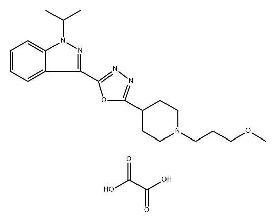 1H-Indazole, 3-[5-[1-(3-methoxypropyl)-4-piperidinyl]-1,3,4-oxadiazol-2-yl]-1-(1-methylethyl)-, ethanedioate (1:1) Struktur