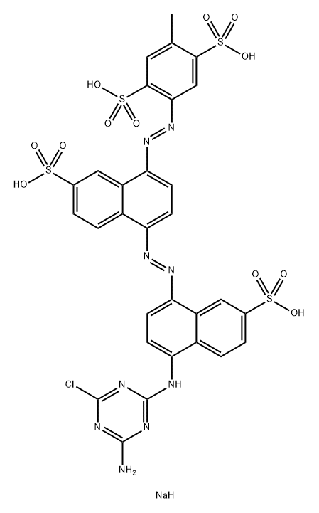 1,4-Benzenedisulfonic acid, 2-4-4-(4-amino-6-chloro-1,3,5-triazin-2-yl)amino-7-sulfo-1-naphthalenylazo-7-sulfo-1-naphthalenylazo-5-methyl-, sodium salt Struktur