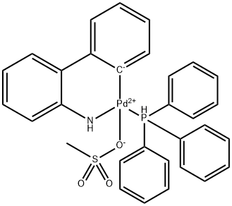 Palladium, [2'-(amino-κN)[1,1'-biphenyl]-2-yl-κC](methanesulfonato-κO)(triphenylphosphine)- Struktur