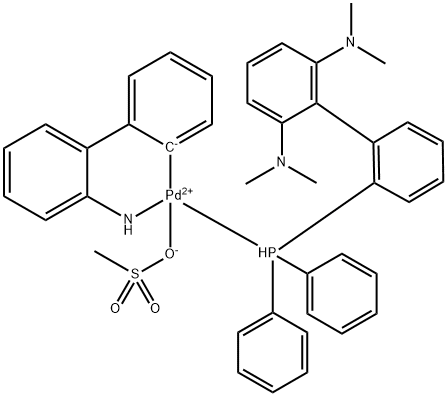 Palladium[2'-(amino-κN)[1,1'-biphenyl]-2-yl-κC][2'-(diphenylphosphino-κP)-N2,N2,N6,N6-tetramethyl[1,1'-biphenyl]-2,6-diamine](methanesulfonato-κO)- Struktur