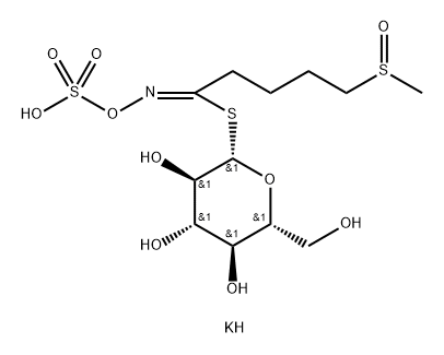 β-D-Glucopyranose, 1-thio-, 1-[(1Z)-5-(methylsulfinyl)-N-(sulfooxy)pentanimidate], potassium salt (1:1) Struktur