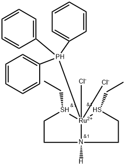 Ruthenium, dichloro[rel-2-[(R)-ethylthio-κS]-N-[2-[(S)-ethylthio-κS]ethyl]ethanamine-κN](triphenylphosphine)-, stereoisomer Struktur