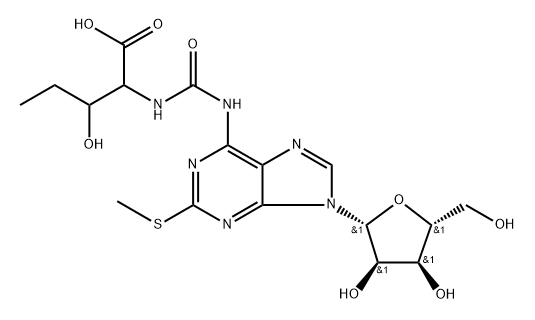 2-methylthio-N6-hydroxynorvalyl carbamoyladenosine Struktur