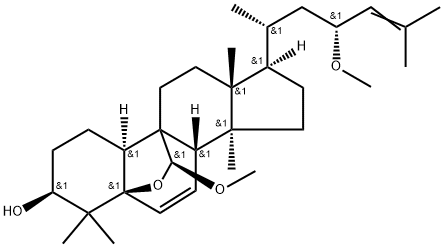 19-Norlanosta-6,24-diene-9-carboxaldehyde, 3,5-dihydroxy-23-methoxy-, cyclic 9,5-(methyl acetal), (αS,3β,5β,9β,10α,23R)- Struktur