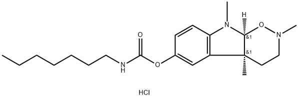 Carbamic acid, N-heptyl-, (4aS,9aS)-2,3,4,4a,9,9a-hexahydro-2,4a,9-trimethyl-1,2-oxazino[6,5-b]indol-6-yl ester, hydrochloride (1:1) Struktur