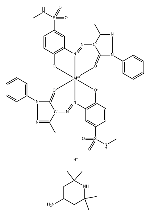 Bis[3-(4,5-dihydro-3-methyl-5-oxo-1-phenyl-1H-pyrazol-4-yl)azo]-4-hydroxy-N-methylbenzenesulfonamidato(2-)-aluminate(1-) hydrogen compd. with 2,2,6,6 -tetramethyl-4-piperidinamine(1:1) Struktur