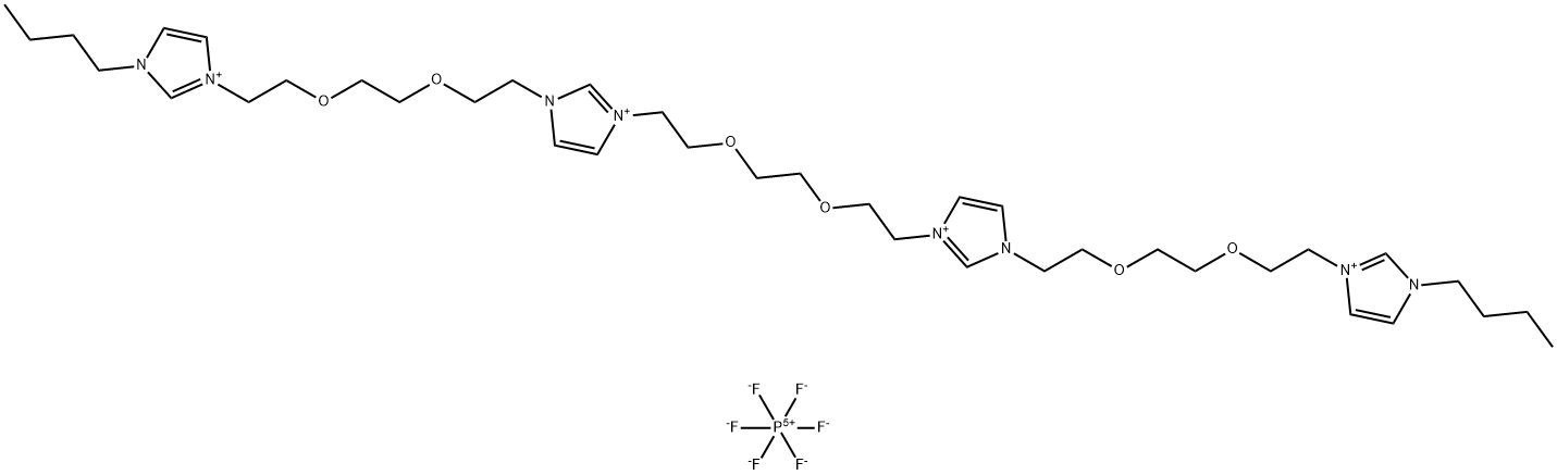 1H-Imidazolium, 3,3'-[1,2-ethanediylbis(oxy-2,1-ethanediyl)]bis[1-[2-[2-[2-(1-butyl-1H-imidazolium-3-yl)ethoxy]ethoxy]ethyl]-, hexafluorophosphate(1-) (1:4) Struktur