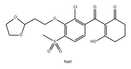 2-Cyclohexen-1-one, 2-[2-chloro-3-[2-(1,3-dioxolan-2-yl)ethoxy]-4-(methylsulfonyl)benzoyl]-3-hydroxy-, sodium salt (1:1) Struktur