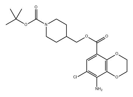 (1-{[(2-methylprop-2-yl)oxy]carbonyl}hexahydropyridin-4-yl)methyl 8-amino-7-chloro-2,3-dihydrobenzo[2,1-b][1,4]dioxine-5-carboxylate Struktur