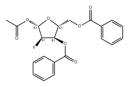 1-O-acetyl-3,5-di-O-benzoyl-2-deoxy-2-fluoro-β-D-ribofuranoside Struktur