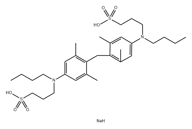 Bis-[4-(N-butyl-N-sulfopropyl)-amino-2,6-dimethylphenyl]-methane, disodium Struktur