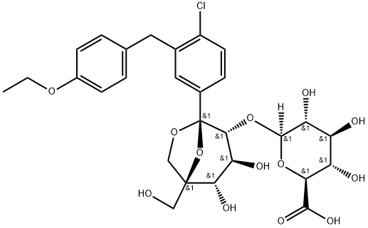 β-L-Idopyranose, 1,6-anhydro-1-C-[4-chloro-3-[(4-ethoxyphenyl)methyl]phenyl]-2-O-β-D-glucopyranuronosyl-5-C-(hydroxymethyl)- Struktur