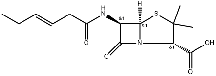 4-Thia-1-azabicyclo[3.2.0]heptane-2-carboxylic acid, 3,3-dimethyl-7-oxo-6-[(1-oxo-3-hexenyl)amino]-, [2S-[2α,5α,6β(E)]]- (9CI) Struktur