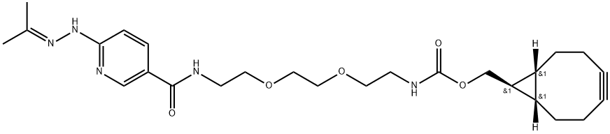 5,8-Dioxa-2,11-diazadodecanoic acid, 12-[6-[2-(1-methylethylidene)hydrazinyl]-3-pyridinyl]-12-oxo-, (1α,8α,9α)-bicyclo[6.1.0]non-4-yn-9-ylmethyl ester Struktur