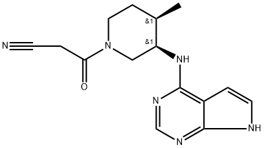 1-Piperidinepropanenitrile, 4-methyl-β-oxo-3-(7H-pyrrolo[2,3-d]pyrimidin-4-ylamino)-, (3R,4R)- Struktur