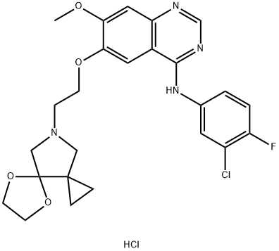 4-Quinazolinamine, N-(3-chloro-4-fluorophenyl)-6-[2-(5,8-dioxa-10-azadispiro[2.0.4.3]undec-10-yl)ethoxy]-7-methoxy-, hydrochloride (1:1) Struktur