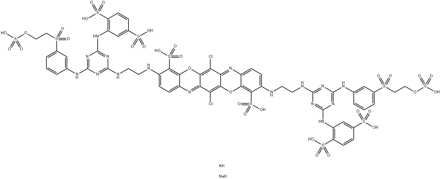 4,11-Triphenodioxazinedisulfonicacid, 6,13-dichloro-3,10-bis[[2-[[4-[(2,5-disulfophenyl)amino]-6-[[3-[[2-(sulfooxy)ethyl]sulfonyl]phenyl]amino]-1,3,5-triazin-2-yl]amino]ethyl]amino]-,potassium sodium salt (1::) Struktur