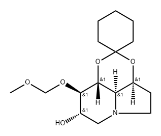 Spirocyclohexane-1,2-1,3dioxino4,5,6-hiindolizin-8-ol, octahydro-9-(methoxymethoxy)-, 3aS-(3a.alpha.,8.alpha.,9.beta.,9a.beta.,9b.alpha.)- Struktur