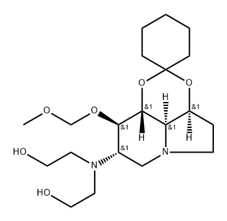 Ethanol, 2,2-octahydro-9-(methoxymethoxy)spirocyclohexane-1,2-1,3dioxino4,5,6-hiindolizin-8-yliminobis-, 3aS-(3a.alpha.,8.alpha.,9.beta.,9a.beta.,9b.alpha.)- Struktur