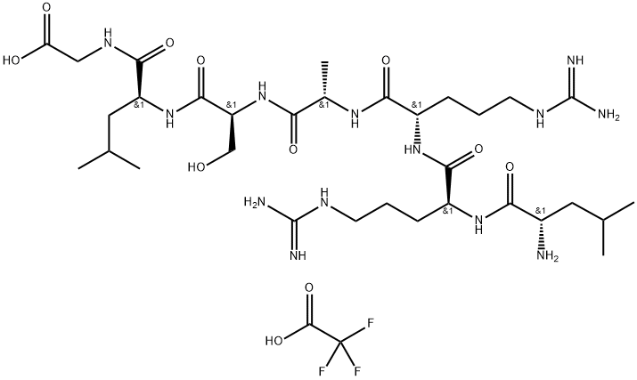 Glycine, N-[N-[N-[N-[N2-(N2-L-leucyl-L-arginyl)-L-arginyl]-L-alanyl]-L-seryl]-L-leucyl]-, tris(trifluoroacetate) (salt) (9CI) Struktur