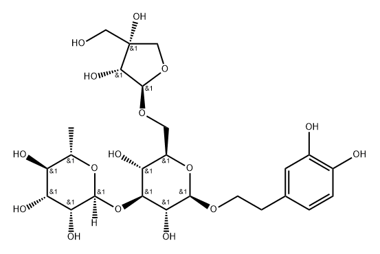 β-D-Glucopyranoside, 2-(3,4-dihydroxyphenyl)ethyl O-D-apio-β-D-furanosyl-(1→6)-O-[6-deoxy-α-L-mannopyranosyl-(1→3)]- Struktur