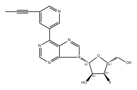 9-(3-Deoxy-3-fluoro-β-D-ribofuranosyl)-6-[5-(propyn-1-yl)pyridin-3-yl]purine Struktur