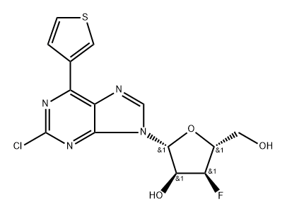 9-(3-Deoxy-3-fluoro-β-D-ribofuranosyl)-2-chloro-6-(thiophen-3-yl)purine Struktur