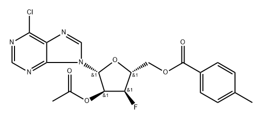 9-(2-O-Acetyl-5-O-toluyl-3-deoxy-3-fluoro-beta-D-ribofuranosyl)-6-chloro-9H-purine Struktur