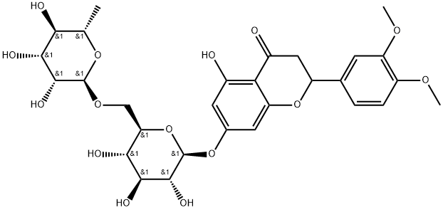 4H-1-Benzopyran-4-one, 7-[[6-O-(6-deoxy-α-L-mannopyranosyl)-β-D-glucopyranosyl]oxy]-2-(3,4-dimethoxyphenyl)-2,3-dihydro-5-hydroxy- Struktur