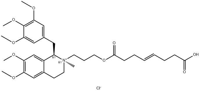 Isoquinolinium, 2-[3-[[(4E)-7-carboxy-1-oxo-4-hepten-1-yl]oxy]propyl]-1,2,3,4-tetrahydro-6,7-dimethoxy-2-methyl-1-[(3,4,5-trimethoxyphenyl)methyl]-, chloride (1:1), (1R,2R)- Struktur