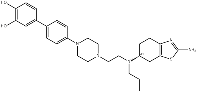 [1,1'-Biphenyl]-3,4-diol, 4'-[4-[2-[[(6R)-2-amino-4,5,6,7-tetrahydro-6-benzothiazolyl]propylamino]ethyl]-1-piperazinyl]- Struktur