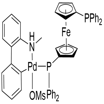 Methanesulfonato(1,1-Bis(diphenylphosphino)ferrocene)(2'-methylamino-1,1'-biphenyl-2-yl)palladium(II) Struktur