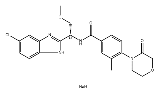 N-((R)-1-(5-Chloro-1H-benzoimidazol-2-yl)-2-methoxy-ethyl)-3-methyl-4-(3-oxo-morpholin-4-yl)-benzamide Sodium Salt Struktur