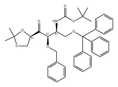 L-xylo-3-Hexulose, 5-deoxy-5-(1,1-dimethylethoxy)carbonylamino-1,2-O-(1-methylethylidene)-4-O-(phenylmethyl)-6-O-(triphenylmethyl)- Struktur