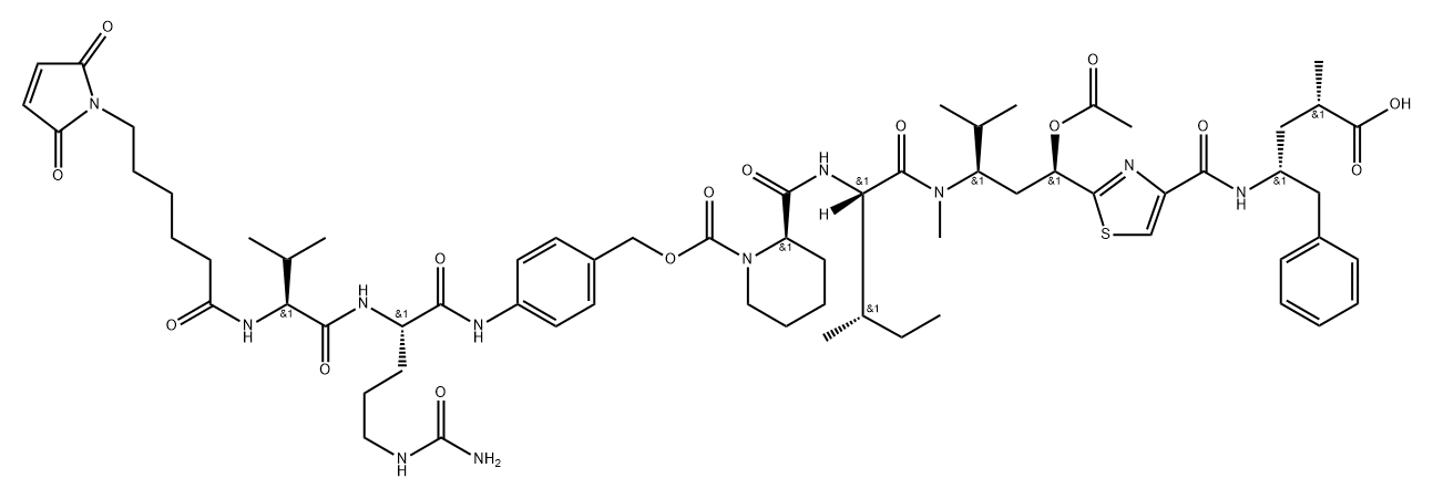 L-Ornithinamide, N-[6-(2,5-dihydro-2,5-dioxo-1H-pyrrol-1-yl)-1-oxohexyl]-L-valyl-N-[4-[[[[(2R)-2-[[[(1S,2S)-1-[[[(1R,3R)-3-(acetyloxy)-3-[4-[[[(1R,3S)-3-carboxy-1-(phenylmethyl)butyl]amino]carbonyl]-2-thiazolyl]-1-(1-methylethyl)propyl]methylamino]carbonyl]-2-methylbutyl]amino]carbonyl]-1-piperidiny... Struktur