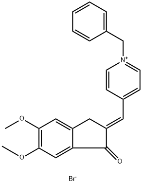 Pyridinium, 4-[(E)-(1,3-dihydro-5,6-dimethoxy-1-oxo-2H-inden-2-ylidene)methyl]-1-(phenylmethyl)-, bromide (1:1) Struktur