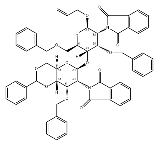 .alpha.-D-Allopyranoside, 2-propenyl 2-deoxy-4-O-2-deoxy-2-(1,3-dihydro-1,3-dioxo-2H-isoindol-2-yl)-3-O-(phenylmethyl)-4,6-O-(phenylmethylene)-.beta.-D-allopyranosyl-2-(1,3-dihydro-1,3-dioxo-2H-isoindol-2-yl)-3,6-bis-O-(phenylmethyl)- Struktur