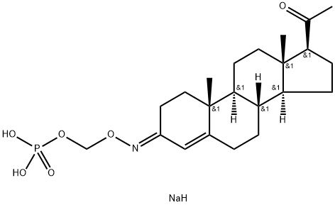 Pregn-4-ene-3,20-dione, 3-[O-[(phosphonooxy)methyl]oxime], sodium salt (1:2), (3E)- Struktur