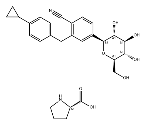 L-Proline, compd. with 2-[(4-cyclopropylphenyl)methyl]-4-β-D-glucopyranosylbenzonitrile, hydrate (1:1:1) Struktur