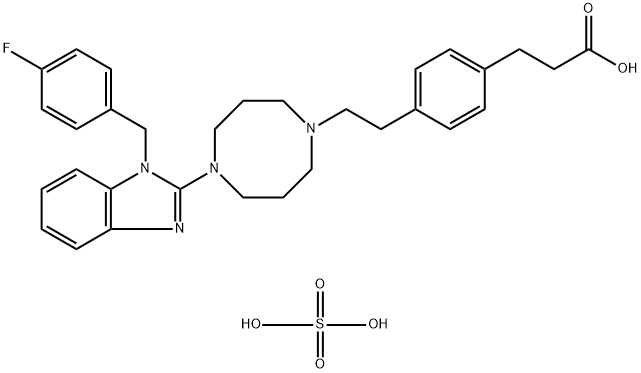 Benzenepropanoic acid, 4-[2-[5-[1-[(4-fluorophenyl)methyl]-1H-benzimidazol-2-yl]hexahydro-1,5-diazocin-1(2H)-yl]ethyl]-, sulfate (1:1) Struktur