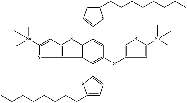 5,10-BIS((5-OCTYLTHIOPHEN-2-YL)DITHIENO[2,3-D:2′,3′-D′]BENZO[1,2-B:4,5-B′]DITHIOPHENE-2,7-DIYL)BIS(TRIMETHYLSTANNANE) Struktur