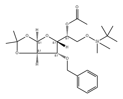 α-D-Glucofuranose, 6-O-[(1,1-diMethylethyl)diMethylsilyl]-1,2-O-(1-Methylethylidene)-3-O-(phenylMethyl)-, acetate (9CI) Struktur